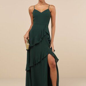 Lulus Blessed With Beauty Forest Green Ruffled Sleeveless Maxi Dress - Size M